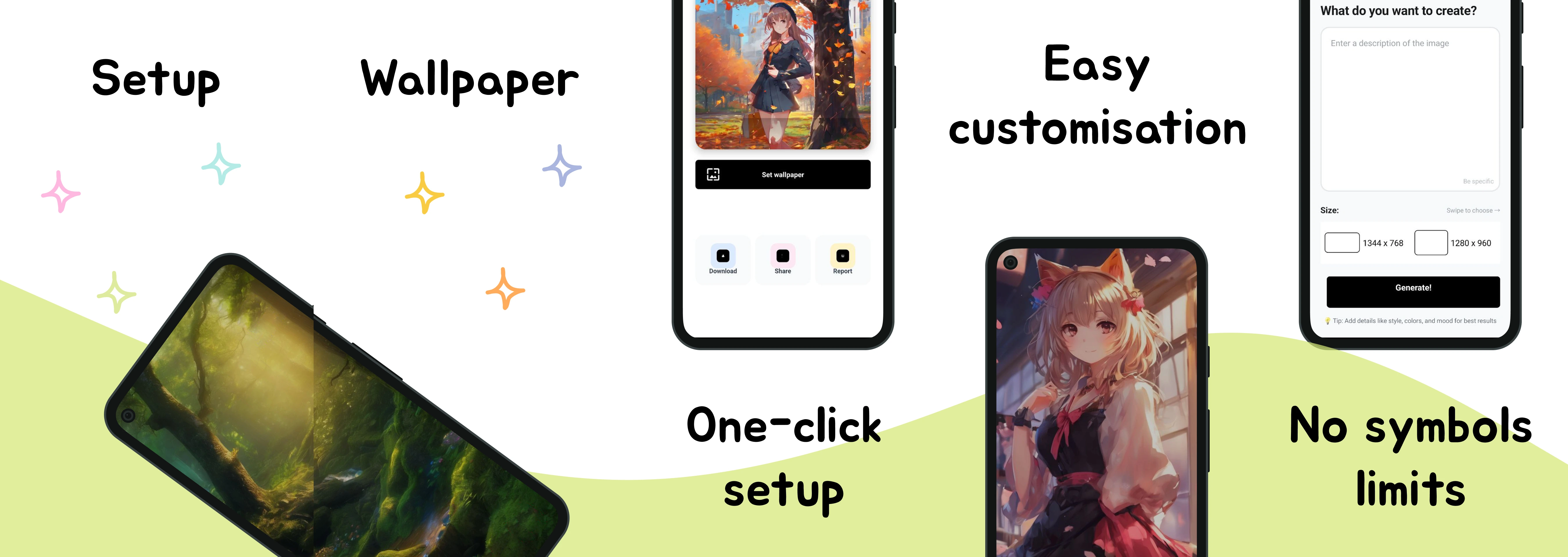 AI Wallpaper Generator app screenshot showing generated 4K wallpapers